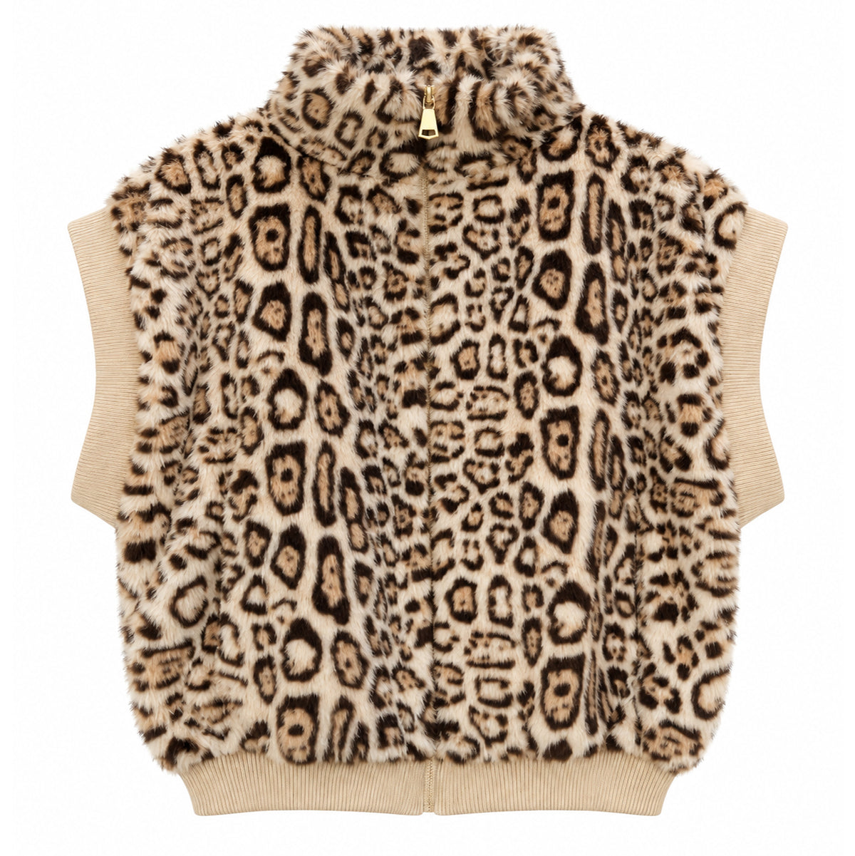Leopard Faux Fur Zip-Up Vest