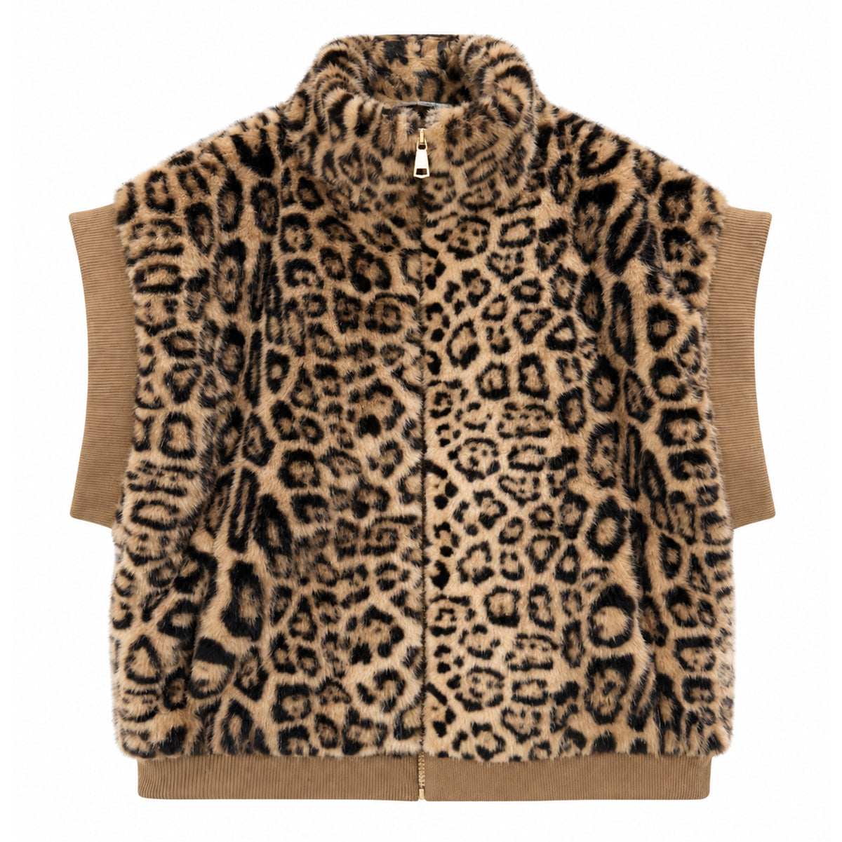 Leopard Faux Fur Zip-Up Vest