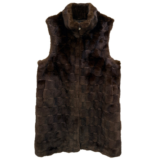 Checkered Faux Fur Long Vest