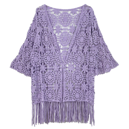 Floral Crochet Cardigan with Fringe