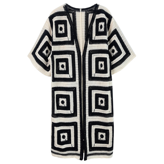 Square Pattern Crochet Cardigan